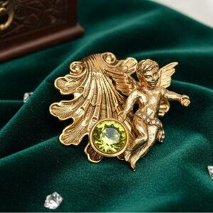 Vintage Cherub & Seashell Statement Brooch Pin